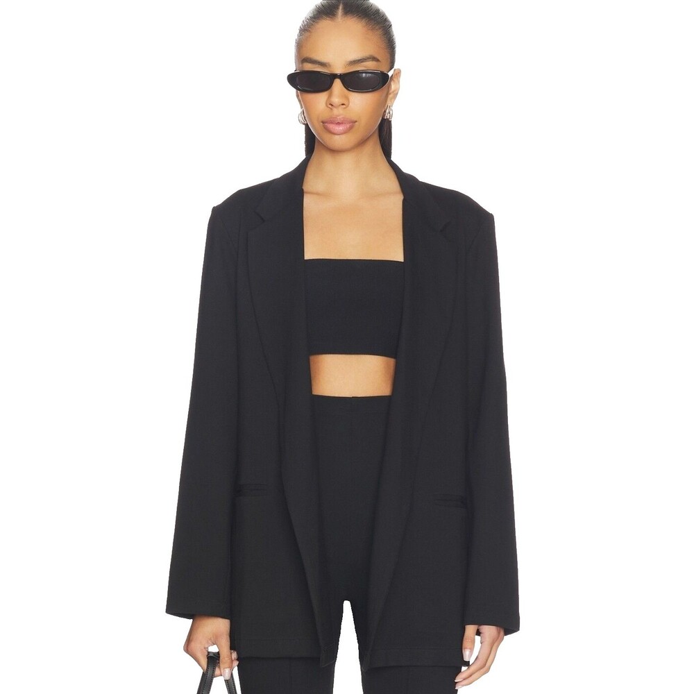 Ripley Rader Black Ponte Knit Oversized Open Front Blazer Womens Size 2 Small